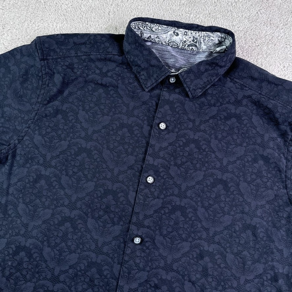 Robert Graham Shirt Mens Medium Black Floral Damask Short Sleeve Luxury Casual
